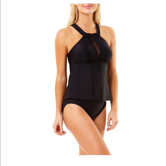 Time and Tru Womens Swim Tankini Top Black Size S 4-6 New - Picture 4 of 6